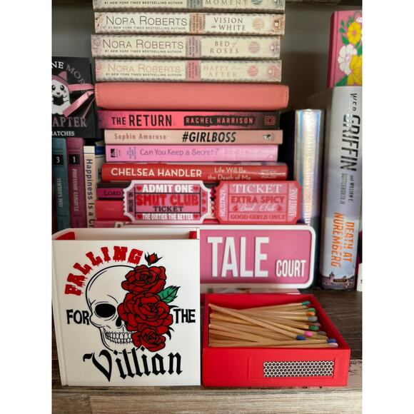 Match Storage Box Book Theme "Falling For The Villian" Matchbox | Holds 4" Match - Picture 5 of 5